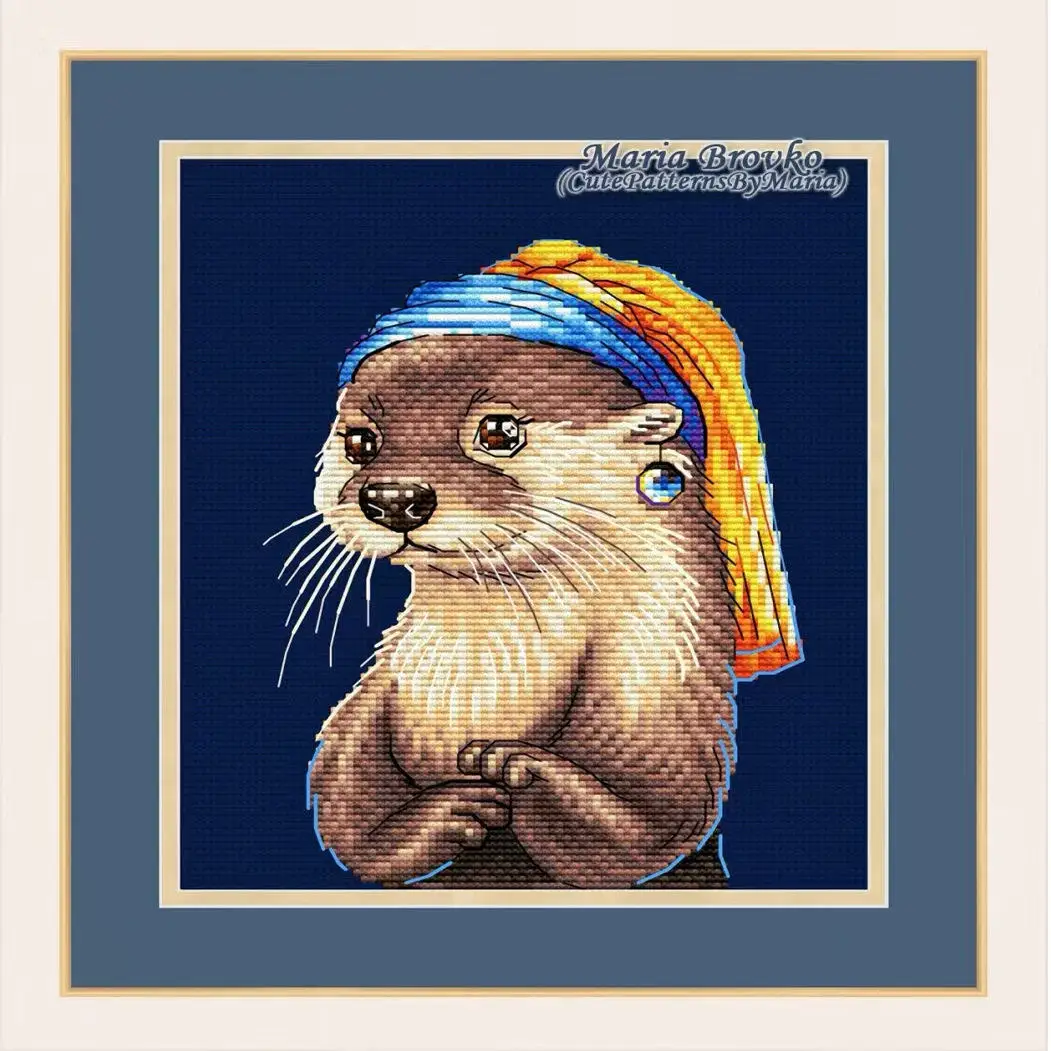 Cross Stitch Stamped Kits Beginners - [CC4223 - Lontra con pendientes de