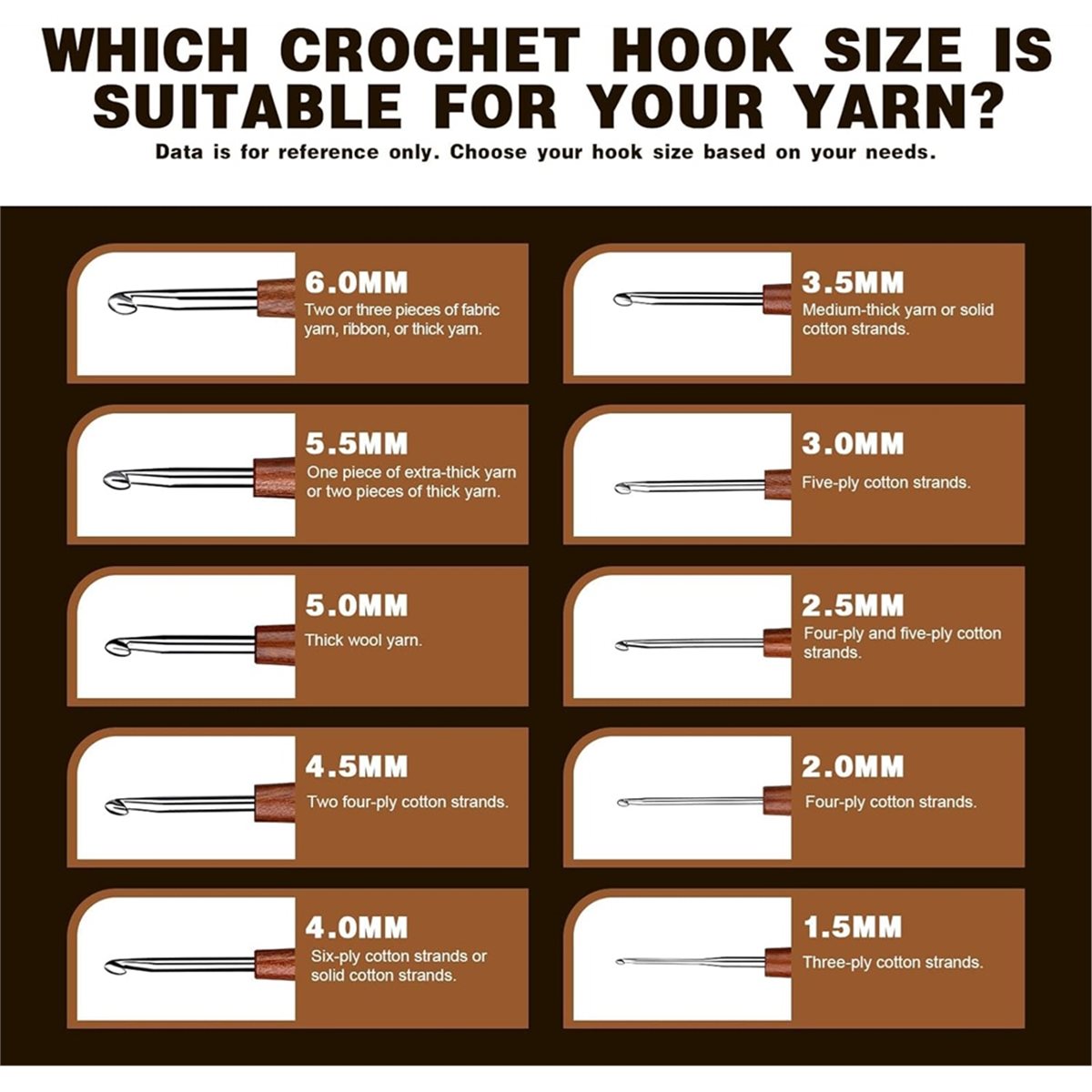 Wooden Crochet Hooks Ergonomic Handle - AT16 Juego de 5 Agujas de