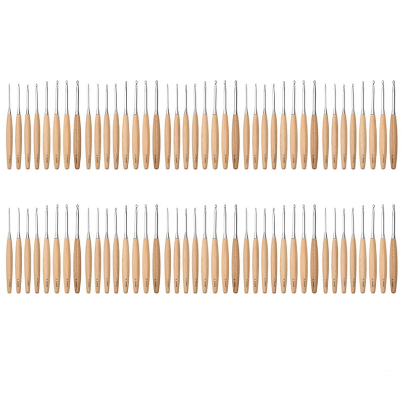 Wooden Crochet Hooks Ergonomic Handle - SEWS-80Pcs Agujas de Ganchillo de Madera