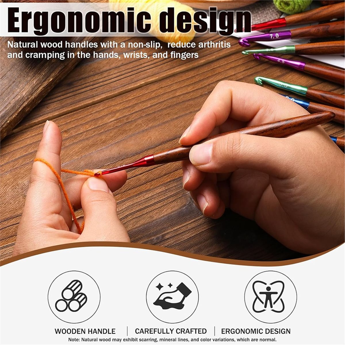 Wooden Crochet Hooks Ergonomic Handle - Juego de Agujas de Ganchillo 2026,