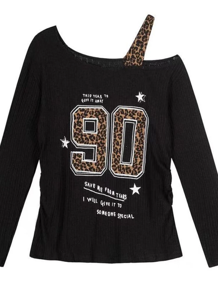 Embroidery - Camiseta Y2K con estampado de leopardo