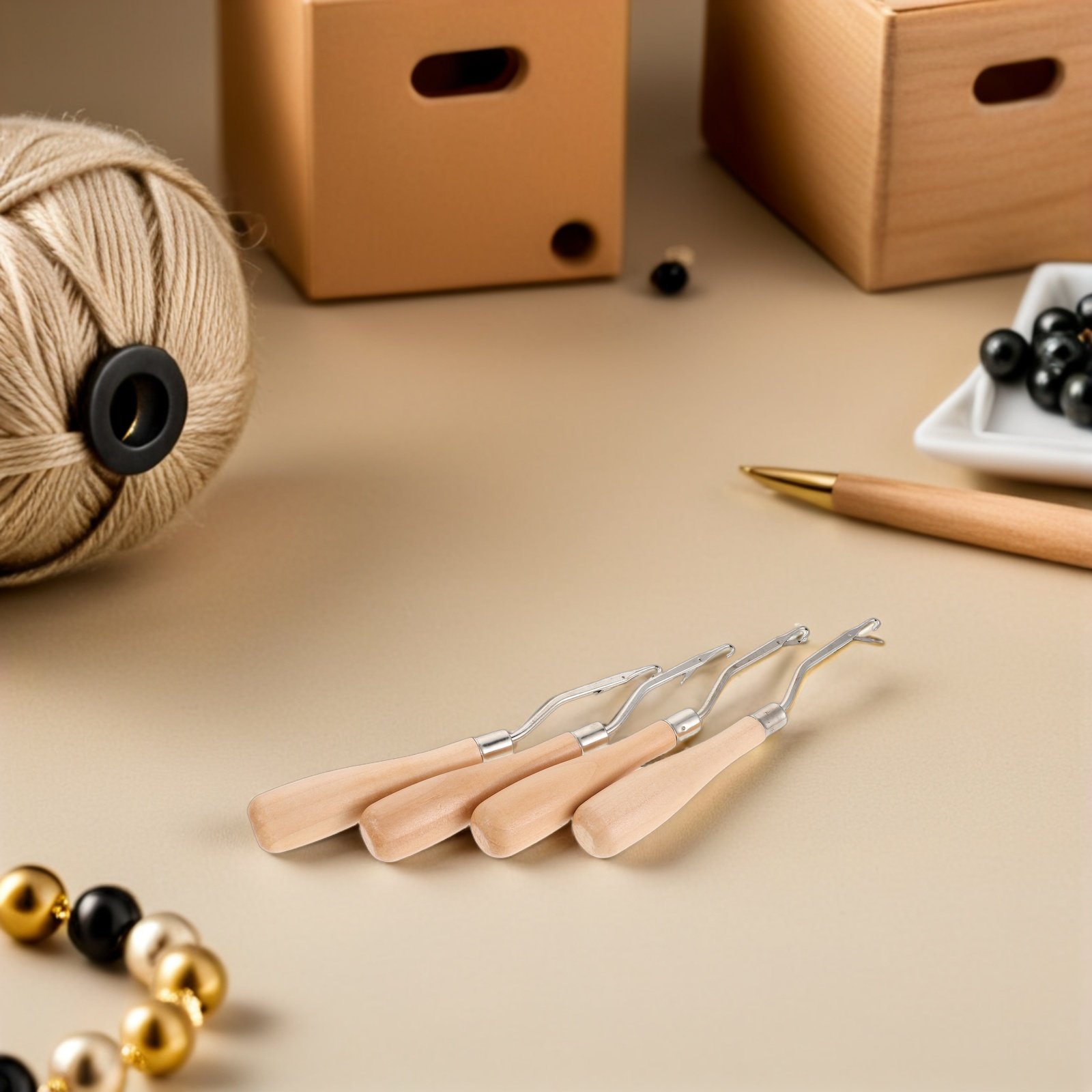 Wooden Crochet Hooks Ergonomic Handle - 4 ganchos de crochet con mango