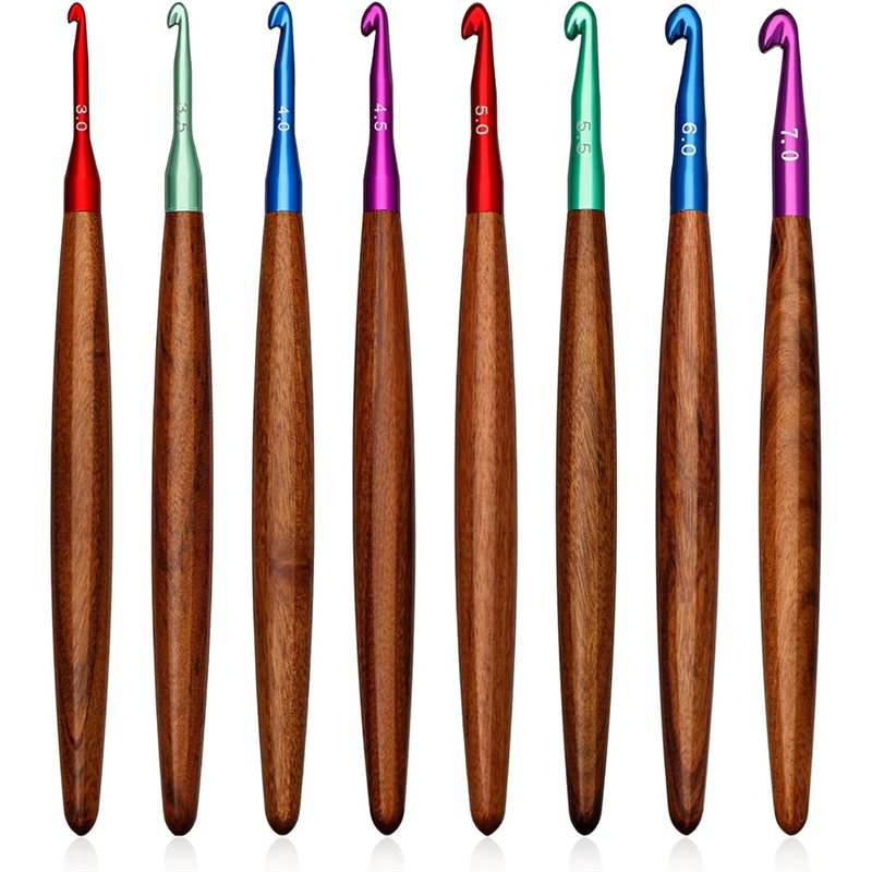 Wooden Crochet Hooks Ergonomic Handle - AB34-Uzuelos de aluminio con mango de