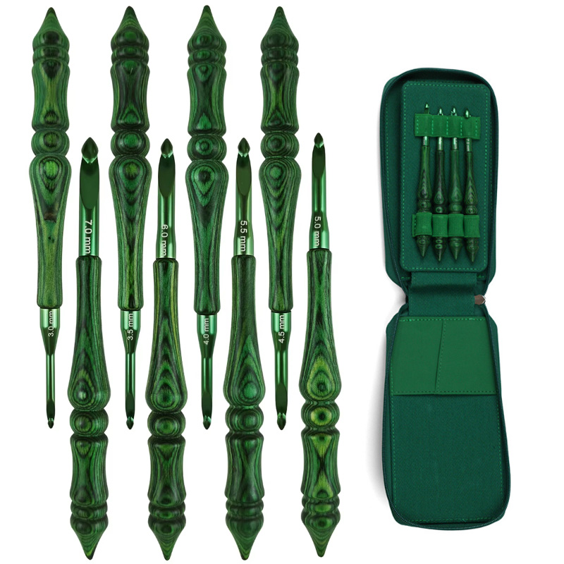 Wooden Crochet Hooks Ergonomic Handle - Juego de 8 agujas de ganchillo