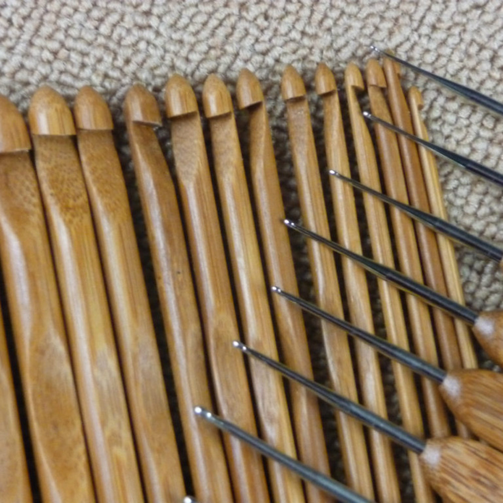 Wooden Crochet Hooks Ergonomic Handle - Juego de 12 agujas de madera