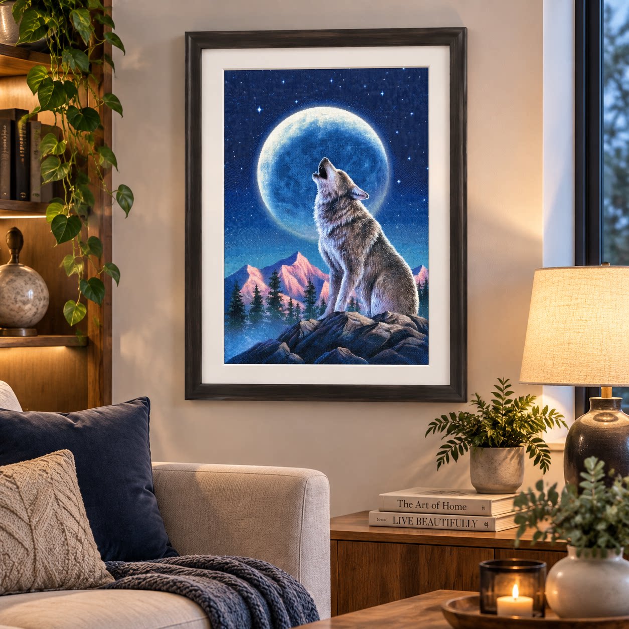 [ZZ9252-Lone Wolf Under the Mo - Cross Stitch Stamped Kits Beginners reseña y precio