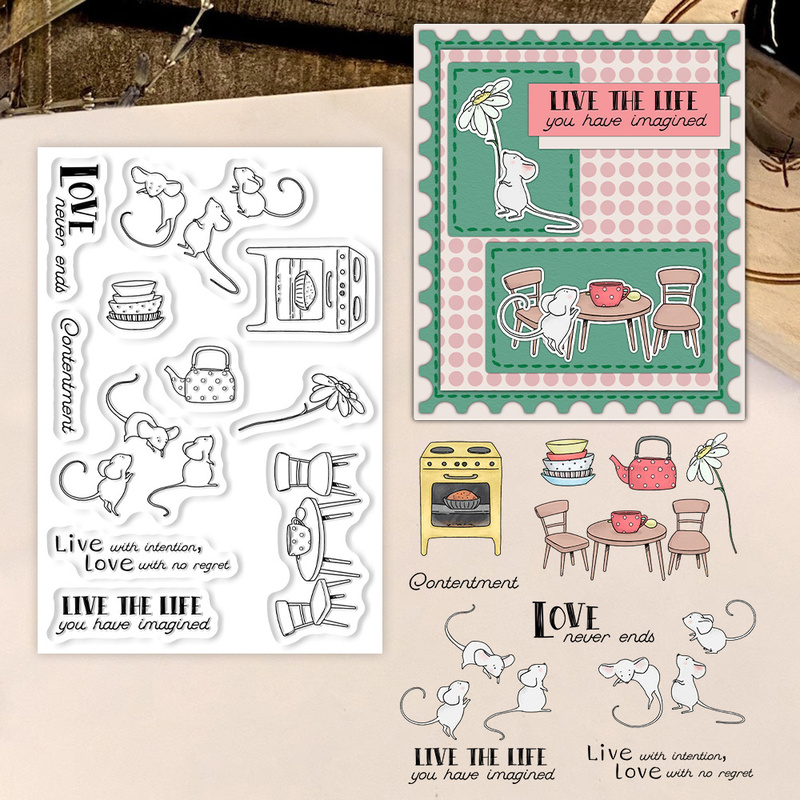 Suncraft Little Mouse & Kitche - Clear Silicone Stamps For Card Making reseña y precio