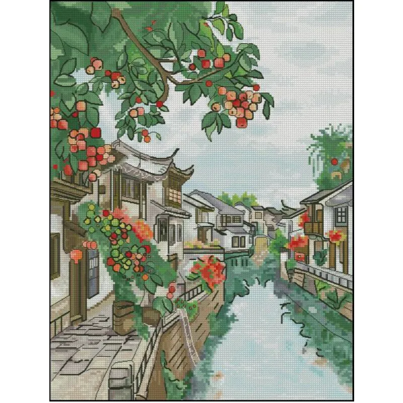 [CC904-Water Town Jiangnan] Ki - Cross Stitch Stamped Kits Beginners reseña y precio